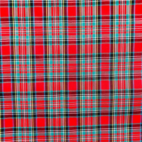 An Unusual Red and Green Check Tartan 1980’s Liberty Tana Lawn Vintage Double Sided 40 x 50 cms fabric