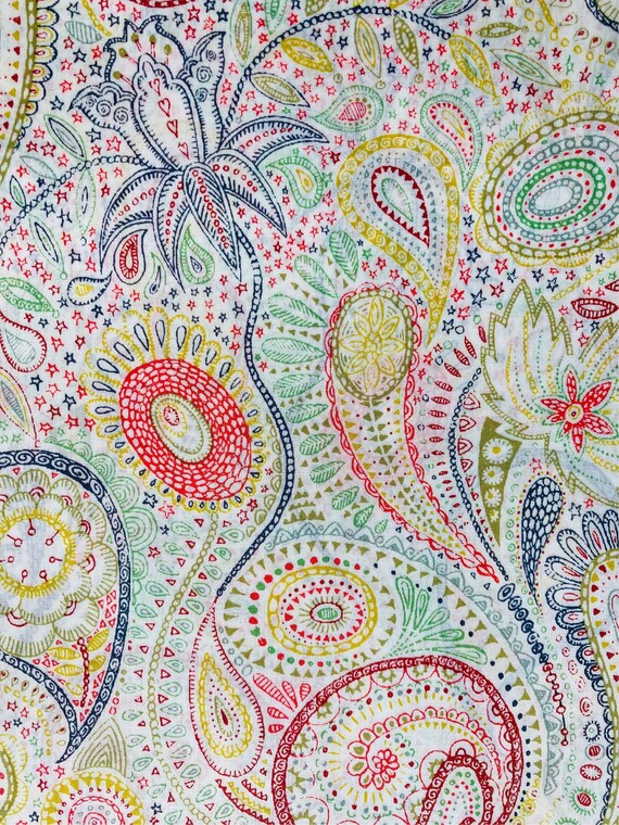 A Beautiful Green and Orange ‘Charlie’s Paisley’ Liberty Tana Lawn 13”x 9” Crafting Patchwork