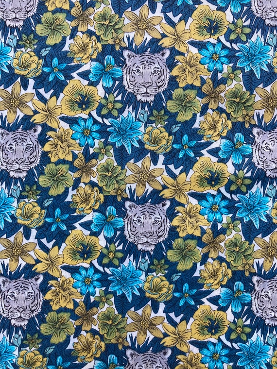 A Lovely Blue and Yellow ‘Scotty’s Tiger’ Liberty Tana Lawn 13”x 9” Fabric. Free postage