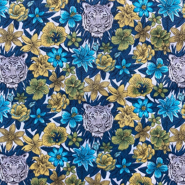 A Lovely Blue and Yellow ‘Scotty’s Tiger’ Liberty Tana Lawn 13”x 9” Fabric. Free postage