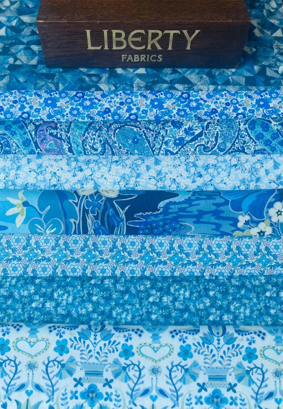 Liberty Tana Lawn ‘Blue Reflections’  Fabric bundle. 8 pieces of 6”x 9” Quality Lawns