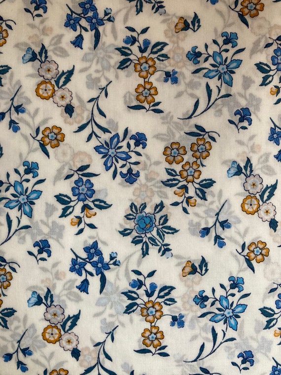 A Beautiful Blue And Mustard ‘Edith Rose’ Liberty Tana Lawn 13”x 9” Crafting Patchwork
