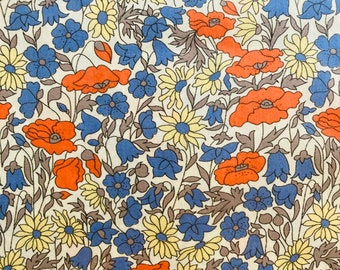 Liberty Tana Lawn Vintage ‘Poppy and Daisy’ Orange and Blue fabric 40 x 50cm Patchwork Craft. Free International Shipping