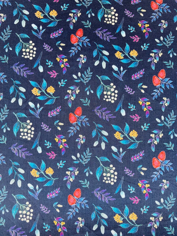 A Gorgeous Purple And Navy ‘Berry Garden’ Liberty Tana Lawn 13”x 9”