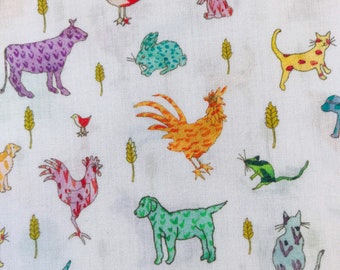 Nieuwigheid Liberty oranje en paarse Tana-gazonstof 'Farmyard Tails', 13 x 9 inch