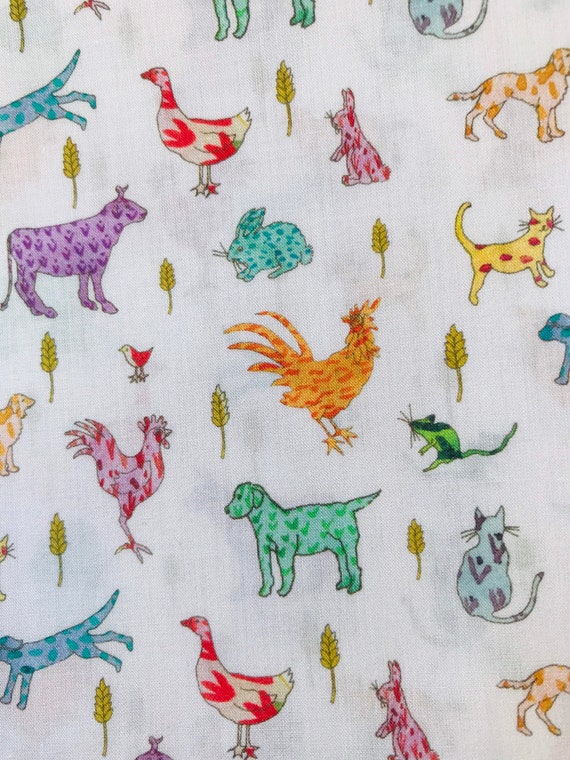 Novelty Liberty Orange and Purple Tana Lawn Fabric ‘Farmyard Tails’,  13”x 9”