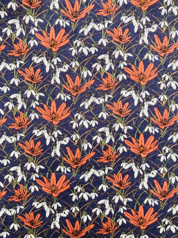 A lovely Discontinued Blue And Orange ‘Martina’  Liberty Tana Lawn 13”x 9” #Adele