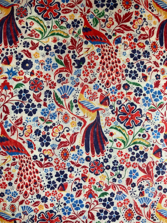 Collectors Corner Liberty Tana Lawn Blue and Red  ‘Juno’s Garden’ 13 x 12” Patchwork Crafting