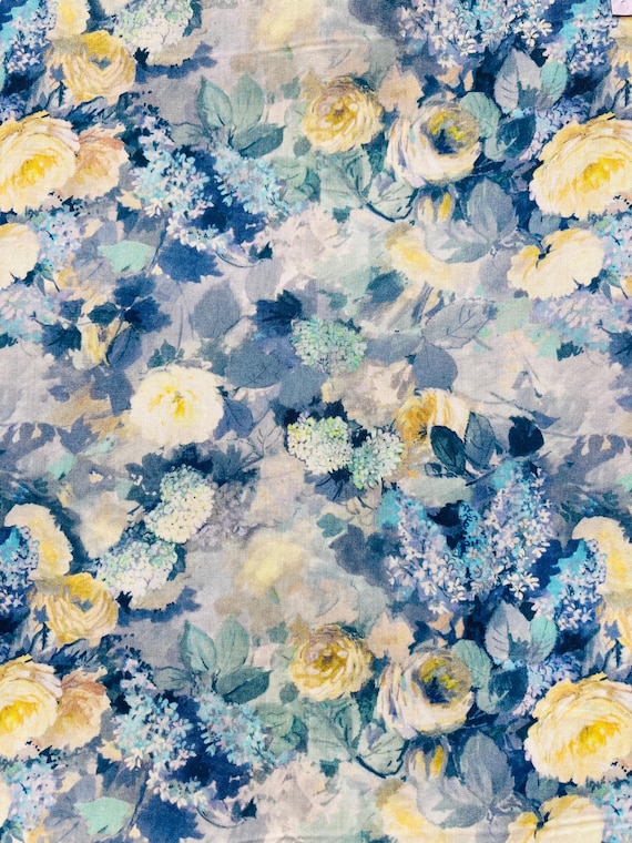 A Beautiful Blue And Yellow ‘Hamstead’ Liberty Tana Lawn 13”x 9” Crafting Patchwork
