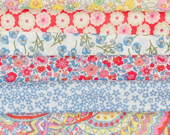 Fandango, A Beautiful fabric pack. These packs contain 8 pieces of Liberty Tana Lawn cottons, cut to a generous 6”x 9” size.