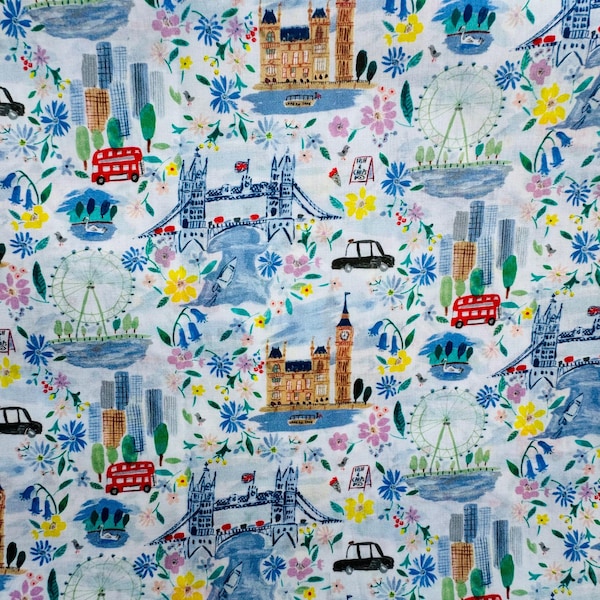 Pride and Bloom, A discontinued white and blue colourway,  Liberty Organic Tana Lawn, 13 x 10”.