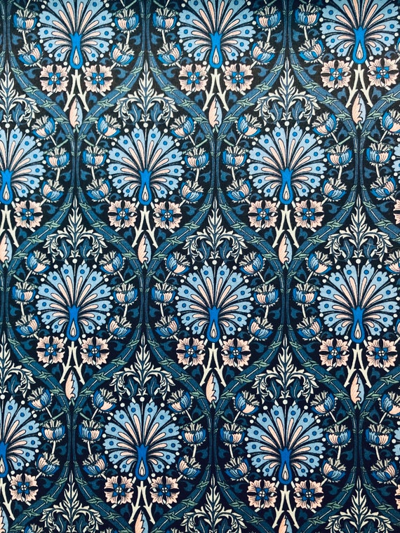 A Beautiful Liberty Tana Lawn Blue and Pink ‘Peacock Place’ Design Cut to 13”x 10” International Shipping