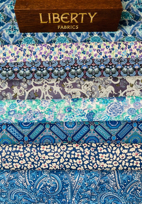 Liberty Tana Lawn Hidden Gems ‘Blue Sapphire’  Fabric bundle. 8 pieces of 6”x 9” Quality Lawns
