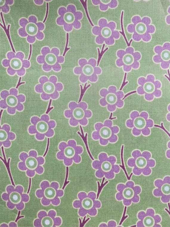 A Beautiful Lime Green and Purple, Organic ‘Pep’ Liberty Tana Lawn 13”x 9” Crafting Patchwork