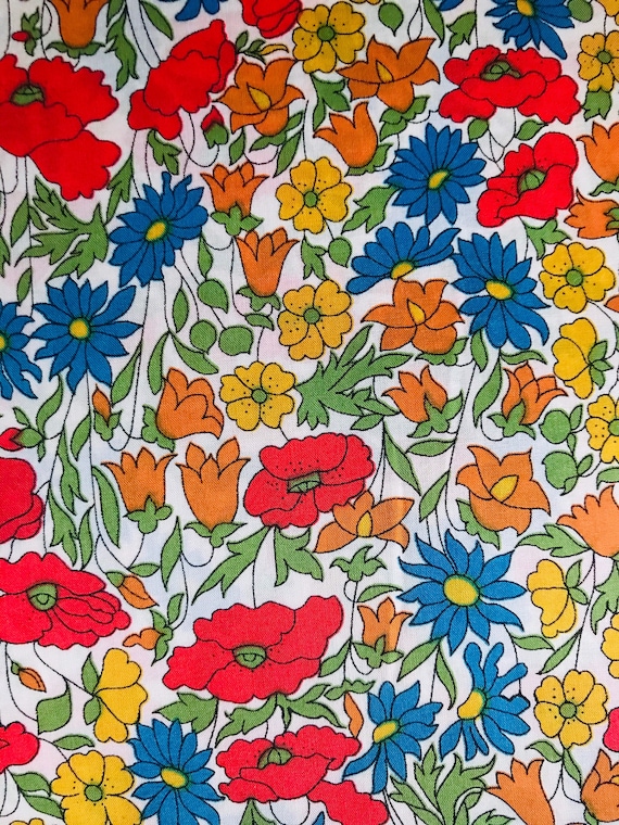 Liberty Tana Lawn Vintage ‘Poppy and Daisy’ Orange and Yellow fabric 40 x 50cm Patchwork Craft