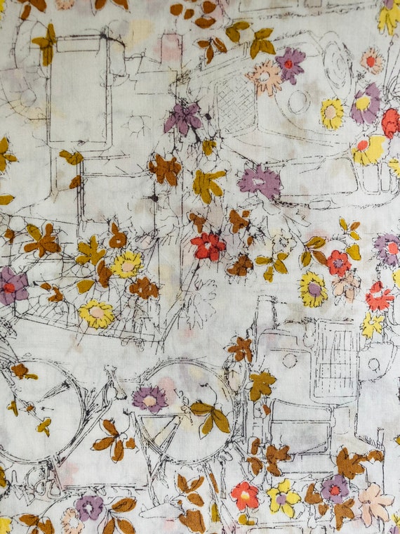 Liberty Tana Lawn Beige ‘Travelling Threads’  13”x 9” Fabric. Ideal for making face masks.