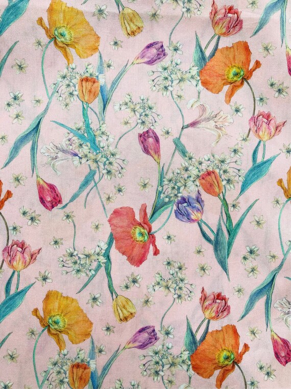 A Pretty Liberty Tana Lawn 40 x 50cm fabric Pink and Green ‘Spring Blooms’