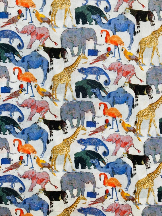 A fun novelty Blue and Orange ‘Queue For The Zoo’ Liberty Tana Lawn 13”x 9”