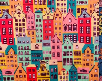 A very popular, discontinued ‘Copenhagen Street’.  This is a lovely Green and Pink Novelty Liberty Tana Lawn cut to a generous 13”x 9”