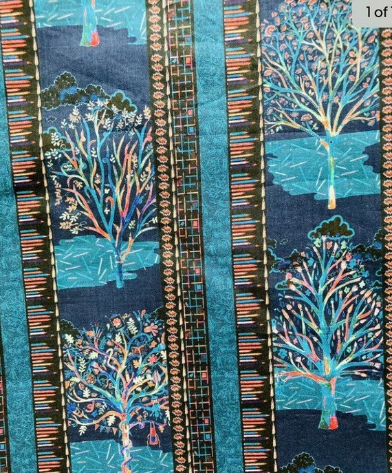 Liberty Tana Lawn Turquoise on Black ‘Forest stripe’ 13”x 9” fabric. #Adele