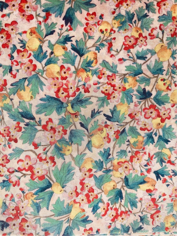 A Beautiful Green and Red ‘Spring Orchard’ Liberty Tana Lawn. S/S 2019. 13”x 9” Crafting Patchwork