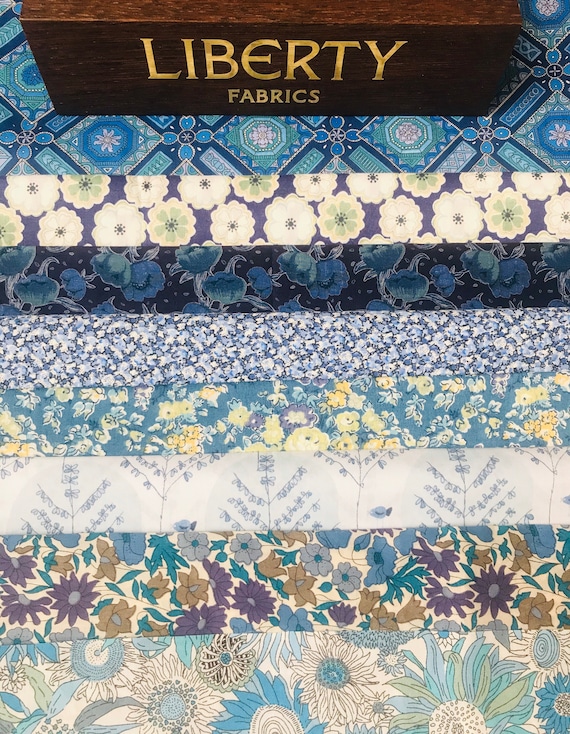 Liberty Tana Lawn ‘Beautiful Blues’  Fabric bundle. 8 pieces of 6”x 9”.