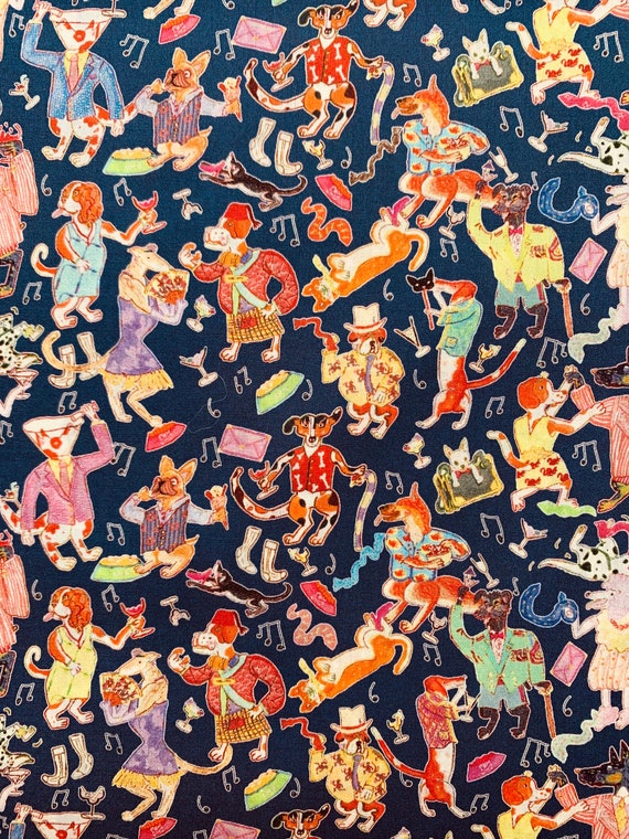 A fun novelty Blue, Orange and Multicoloured ‘Dapper Dogs’ Liberty Tana Lawn 13”x 9”