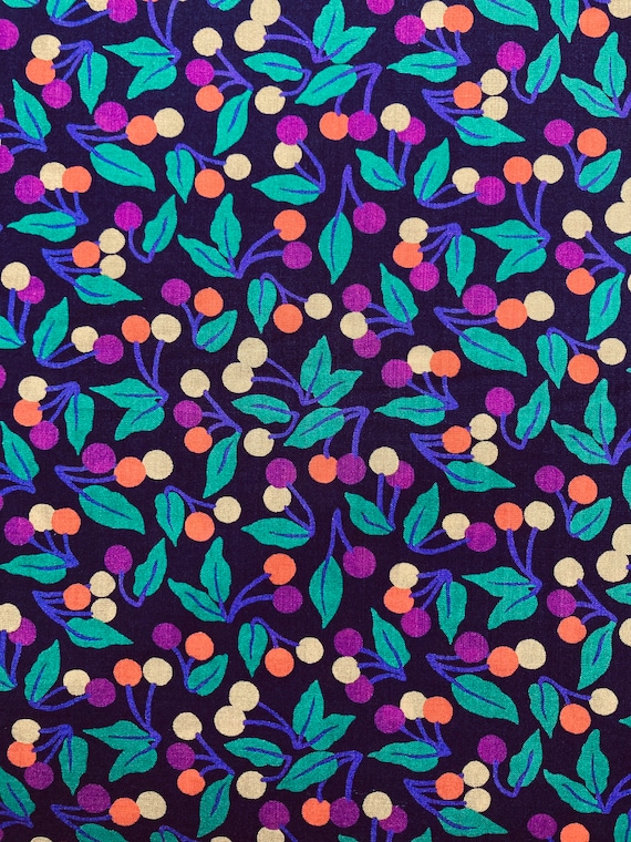 A Beautiful Purple And Green ‘Cherry Drop’ Liberty Tana Lawn 13”x 9” Crafting Patchwork