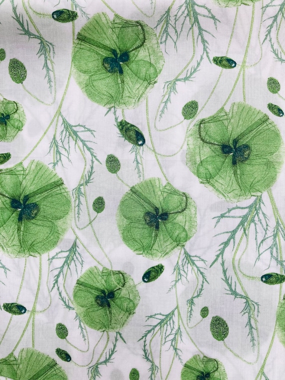 A lovely yellow and green ‘Hannah’s Poppy’ seasonal , Liberty Tana Lawn 40 x 50cm Patchwork Crafting