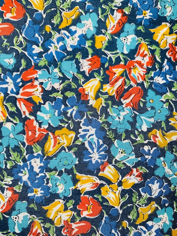 A Gorgeous Vintage, Blue, Yellow And Red ‘Unnamed’ Liberty Tana Lawn 13”x 9”