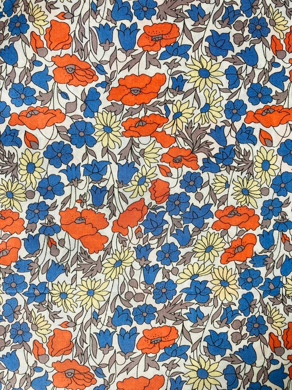Orange and Blue Liberty Tana Lawn ‘Poppy and Daisy’ fabric 40 x 50cm Patchwork Craft