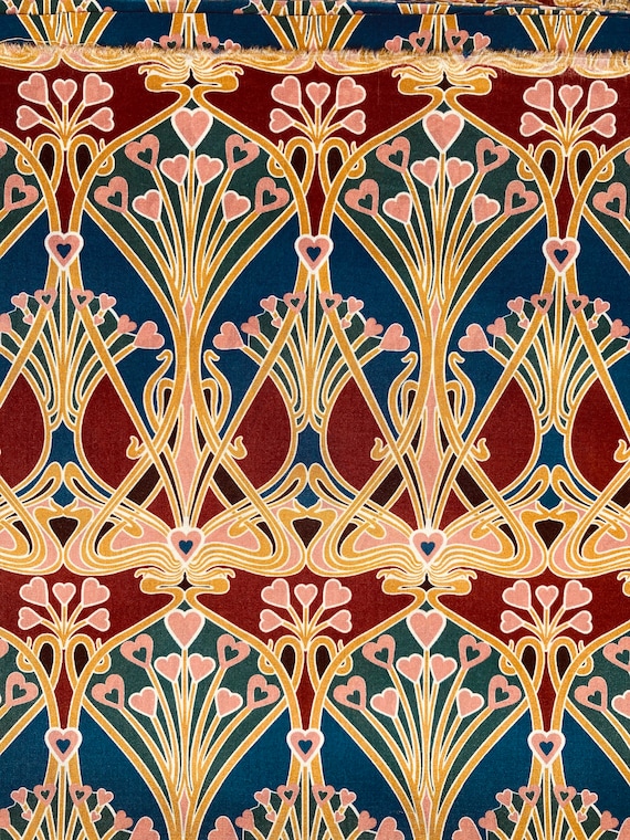 A Burgundy and Blue, large print ‘Ianthe Heart’, High Quality, Liberty Tana Lawn Fabric 13”x 9”