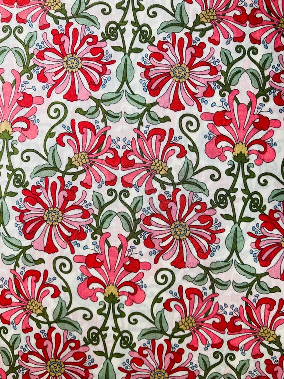 Pink and Green ‘Honeysuckle’ Liberty Tana Lawn 13 x 9” Crafting Patchwork