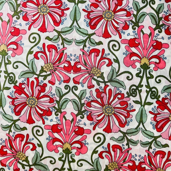 Pink and Green ‘Honeysuckle’ Liberty Tana Lawn 13 x 9” Crafting Patchwork