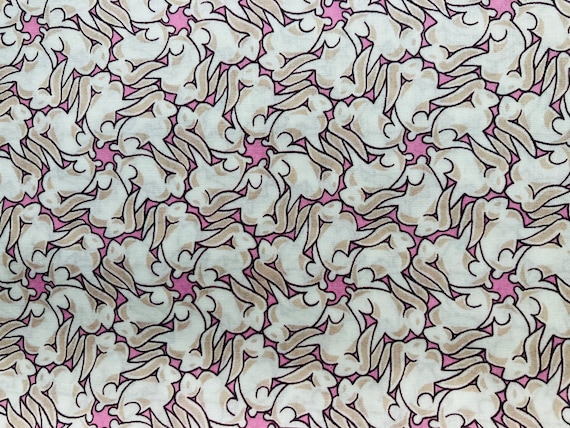 A Beautiful Pink and White ‘Tumbling Tails’ Liberty Tana Lawn 13”x 9” Crafting Patchwork