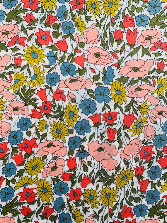 Liberty Tana Lawn ‘Poppy and Daisy’ Peach and Blue fabric 13 x 9” Patchwork Craft