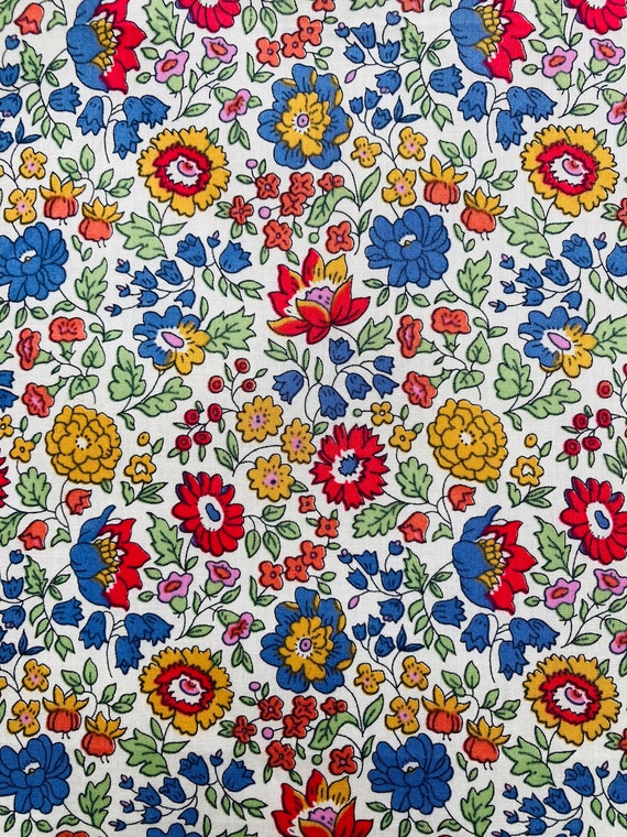 A Lovely Blue and Red D’Anjo Liberty Tana Lawn 13”x 9” fabric.