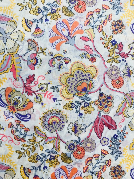 A lovely Orange, Yellow and Purple ‘Mabelle’ Liberty Tana Lawn cut to 40 x 50cm