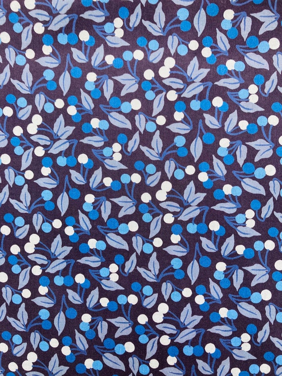 A Beautiful Blue And Grey ‘Cherry Drop’ Liberty Tana Lawn 13”x 9” Crafting Patchwork