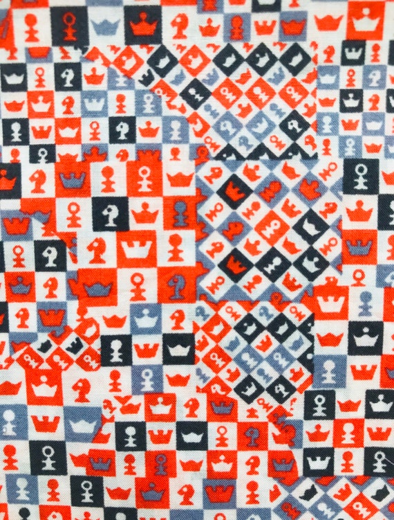 Orange Novelty Liberty ‘Checkmate’ Tana Lawn Vintage 40 x 50cm fabric. Patchwork Crafts