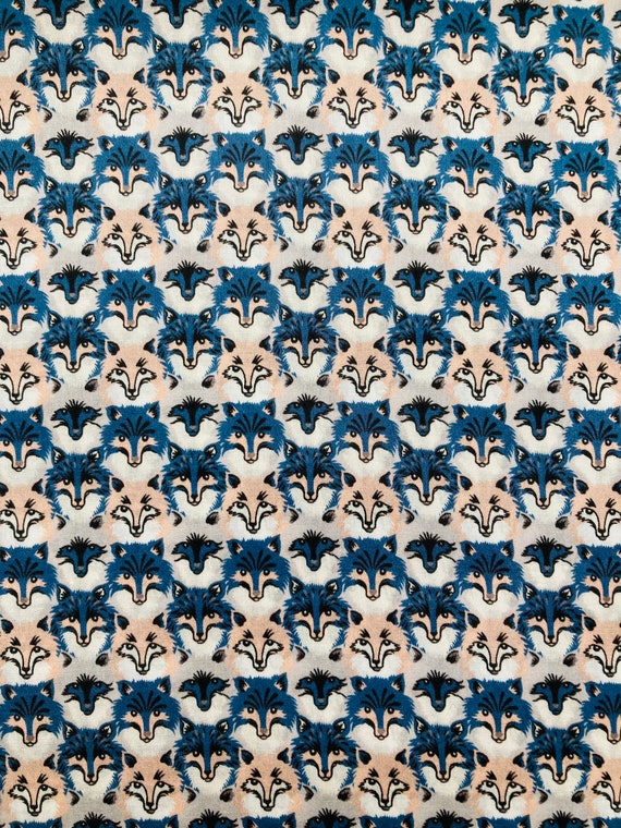 Discontinued Novelty Blue and Beige Fabric ‘Wolf Pack’ Liberty Tana Lawn 13”x 9”