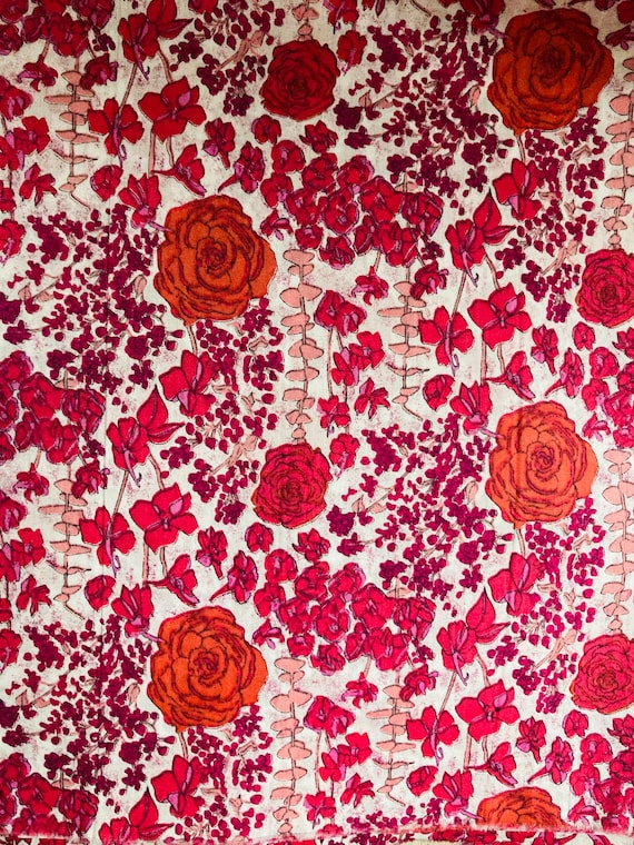 A Beautiful Pink and Red ‘Valerie’s Flowers’ Liberty Tana Lawn 13”x 9” Crafting Patchwork