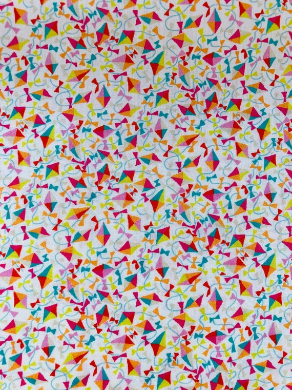 Novelty Multicoloured Pink and Orange Fabric depicting ‘Dancing Kites’ Liberty Tana Lawn. Cut to a generous 13”x 9” #Adele