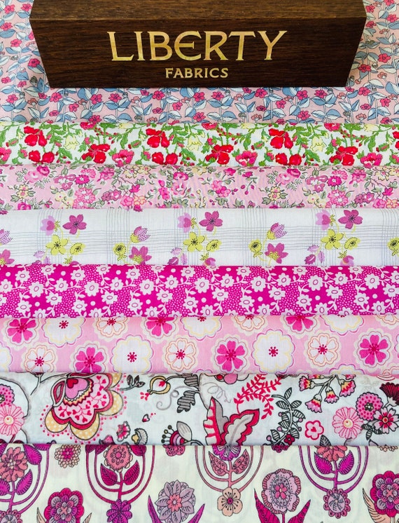 A Beautiful ‘Popular Pinks’ fabric pack. These packs contain 8 pieces of Liberty Tana Lawn cottons, cut to a generous 6”x 9” size.
