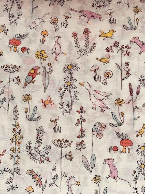 Novelty Pink and Multicoloured Liberty Tana Lawn Fabric called ‘Theo’ 13”x 9”. I offer international shipping.