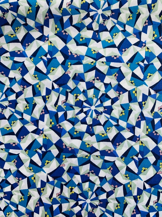 A Gorgeous Discontinued Blue And Yellow ‘Poppys Patchwork’ Liberty Tana Lawn 13”x 9”