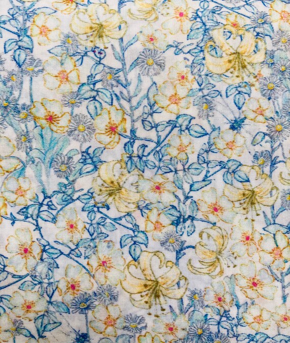 A Beautiful Blue And Yellow ‘Mrs Munroe’ Liberty Tana Lawn 13”x 9” Crafting Patchwork