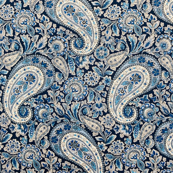 Navy Blue Paisley Fabric - Etsy