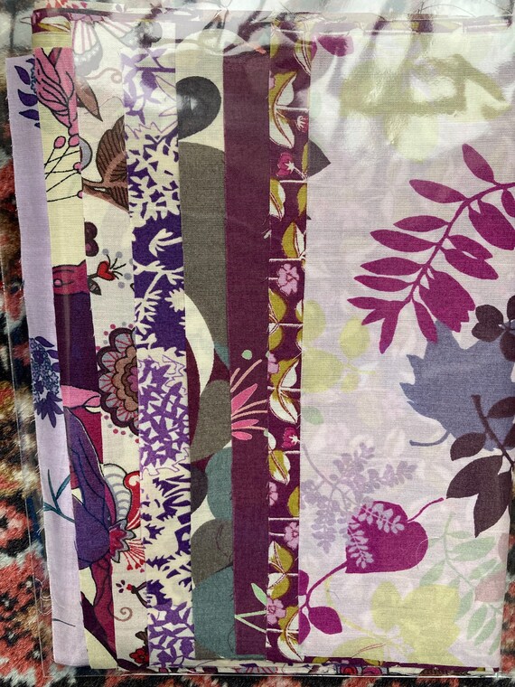 Liberty Tana Lawn ‘Passionate Purples’, fabric pack. 8 different pieces, a generous 6”x 9”