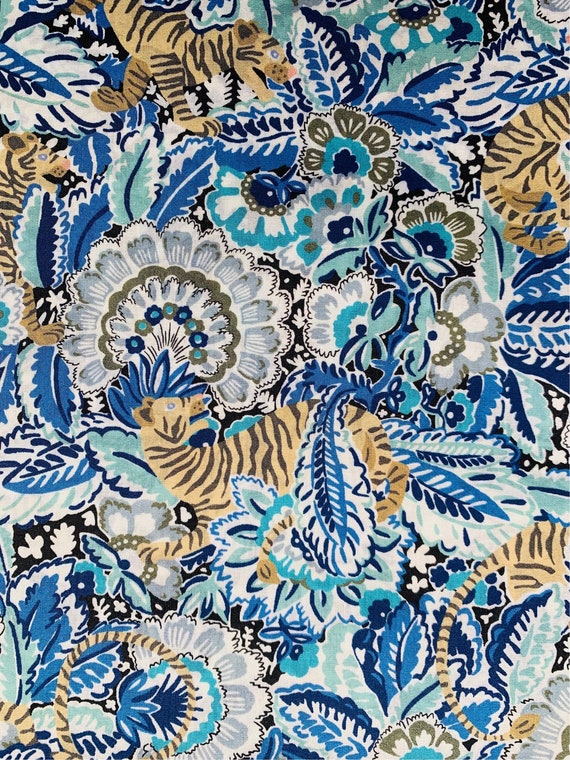 Blue and Grey Novelty Tiger Liberty Tana Lawn 13”x 9” fabric. ‘Prince Milo’. Free international shipping